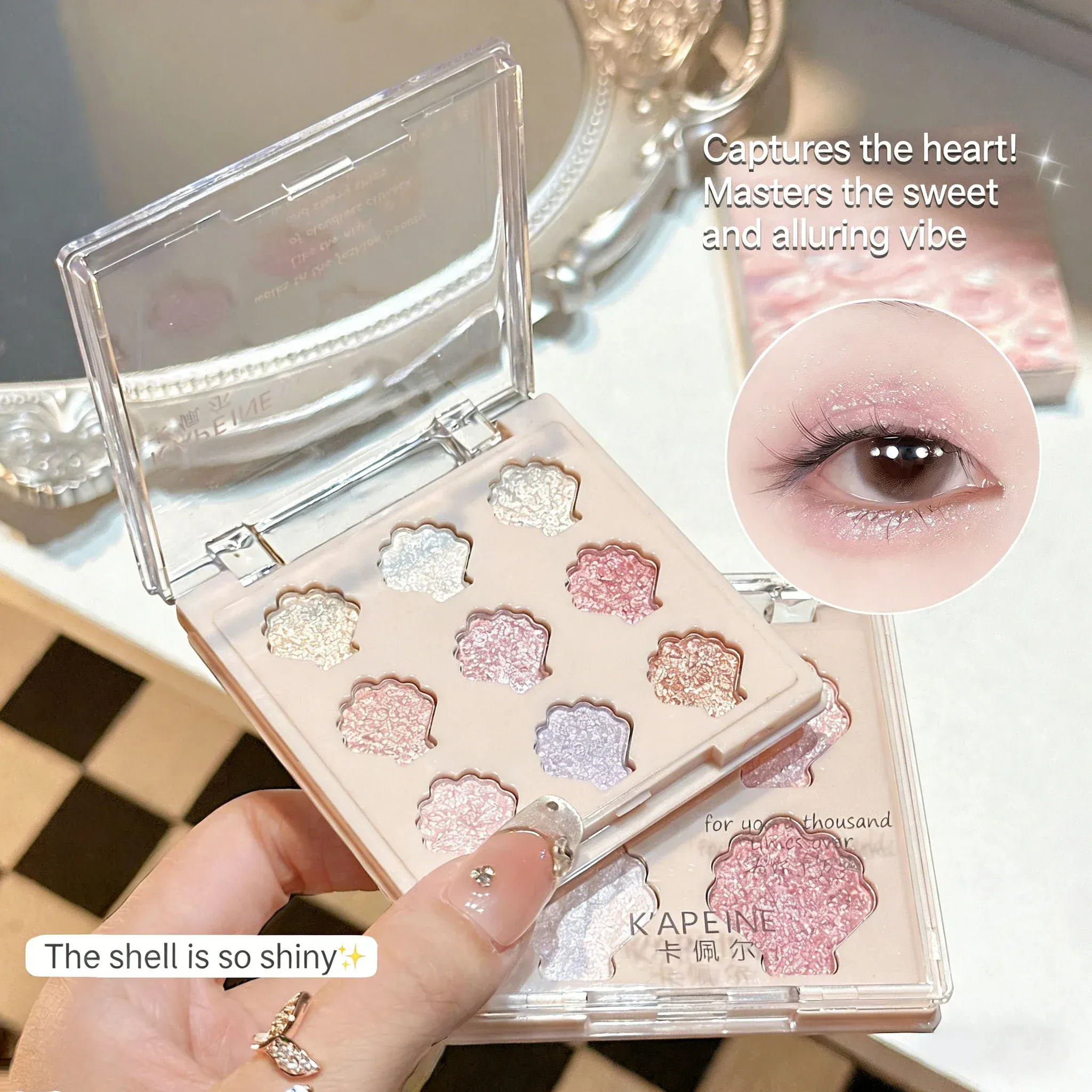 Shimmering Star Shell παλέτα ματιών 9 χρωμάτων Mermaid Sparkle Glitter Highlighter Μακιγιάζ ματιών για Graduation Party Glam