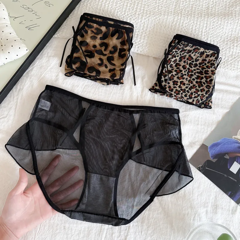 Men's Ruffle Mesh Sissy Panties See Through Crossdresser Silky Knicker Hollow High Waist Brief Sissy U Convex Pouch Underpant
