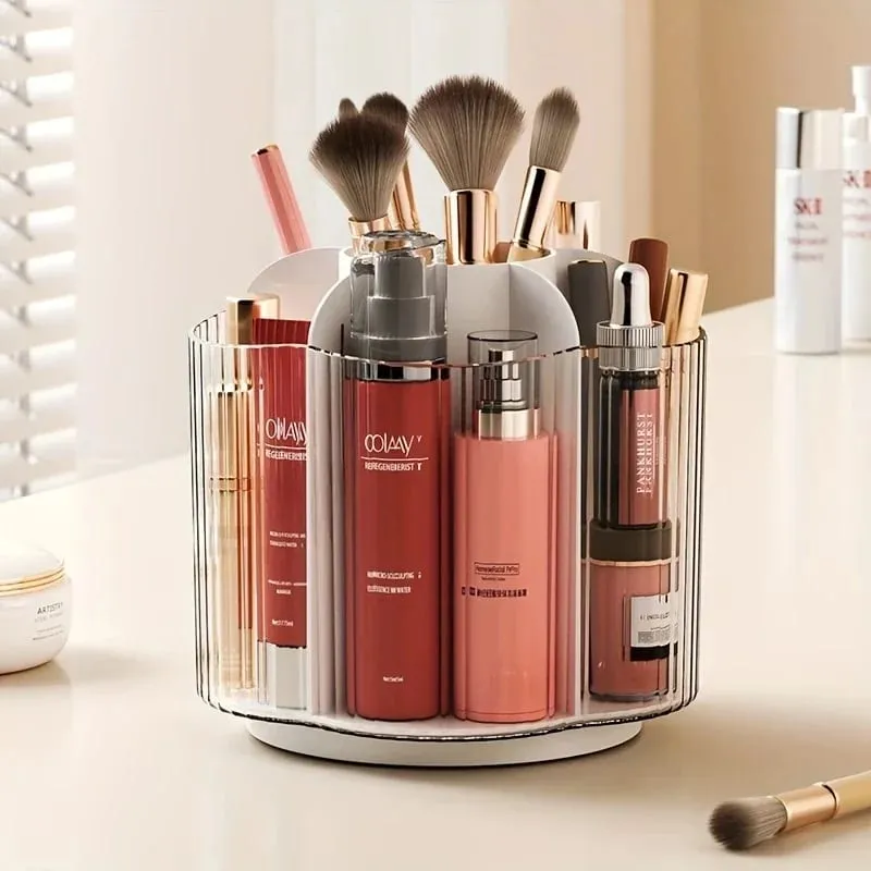 360° Umiikot na Makeup Brush Holder Nababakas 6 Grids Cosmetics Storage Box Round Revolving Makeup Brushes Tools Organizer Box — image 4