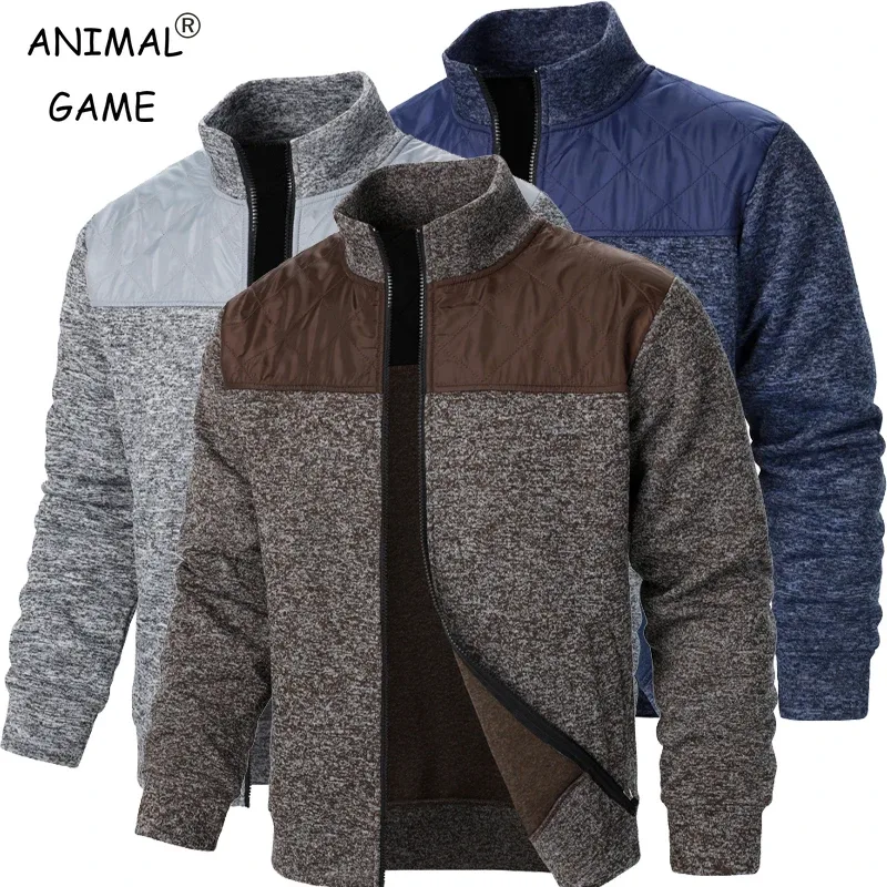 Panlalaking Tagpi-tagping Sweatshirt Stand Collar Jacket Slim Fit Cardigan Streetwear Kasuotang Pang-sports Casual Zip Up Coat Panlabas na Tracksuit na Panlalaki