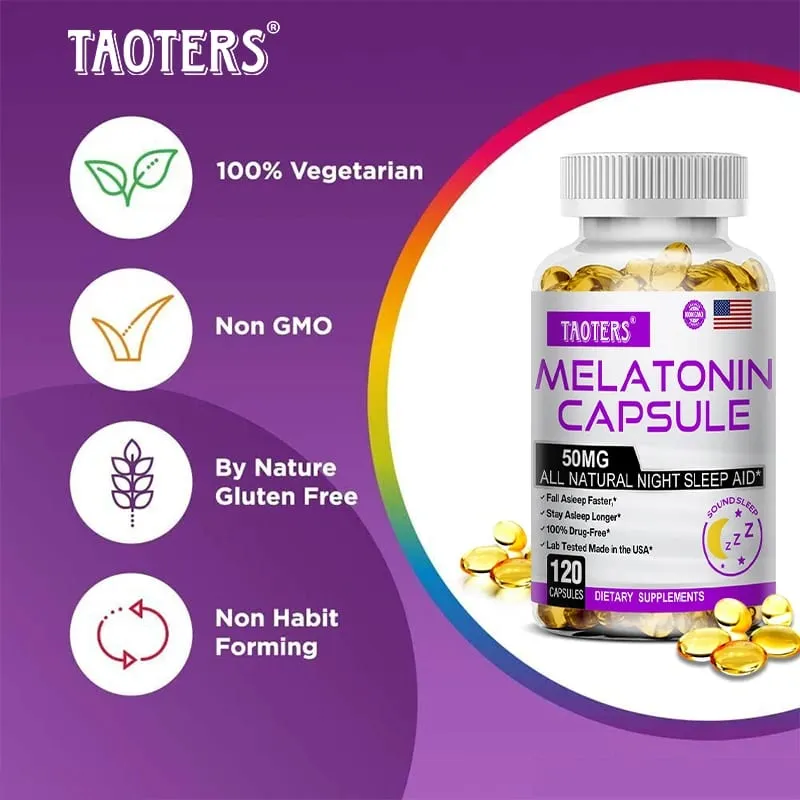 Κάψουλες μελατονίνης 50mg - Προωθήστε τον Γρήγορο Αποκοιμισμό Συμπλήρωμα Φυσικού Βοηθήματος ύπνου Calm The Mind