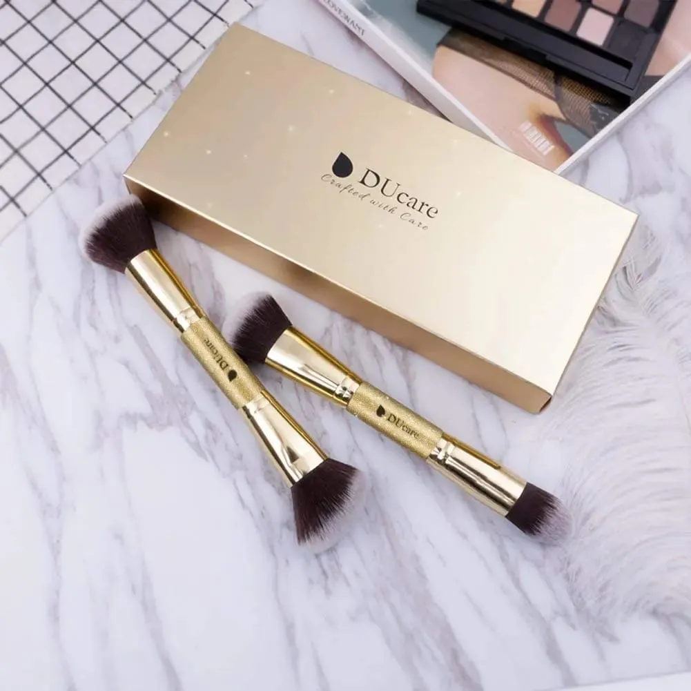 DUcare 2Pcs Πινέλα Μακιγιάζ Duo End Face Brush For Foundation Powder Buffer και Contour Eyeshadow Synthetic Cosmetic Tools Makeup