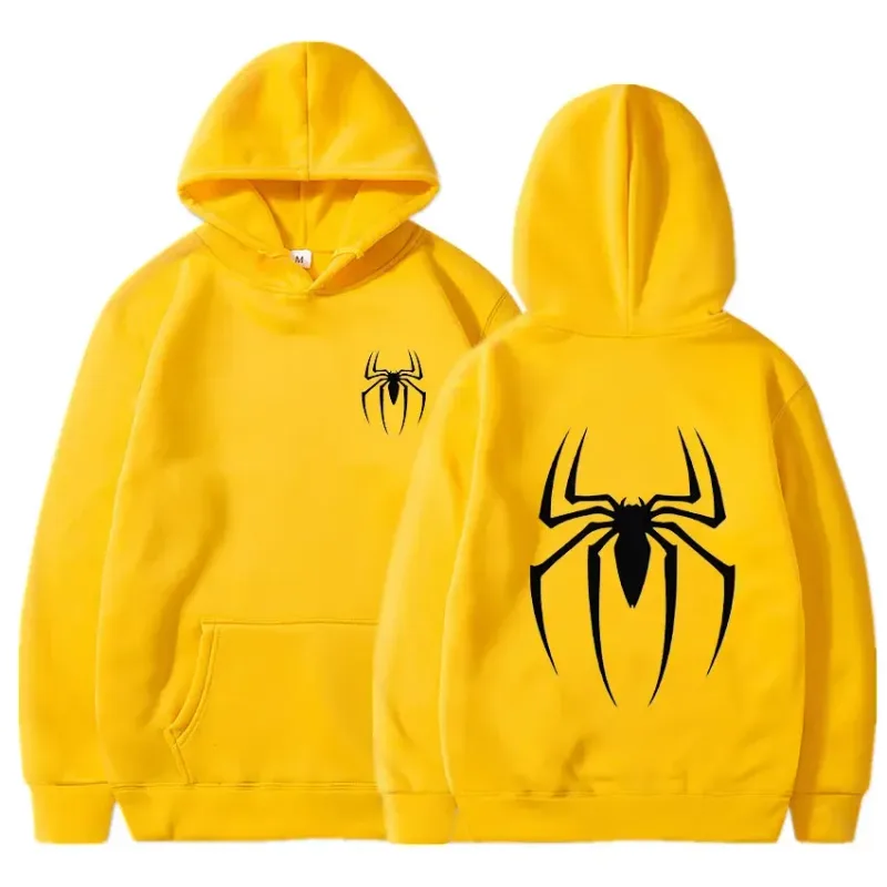 Mens Y2K Spider Print Hooded Streetwear Retro Clothing Loose Hip Hop Quirky Punk Sweatshirt Fashion Couple Sports Sweater