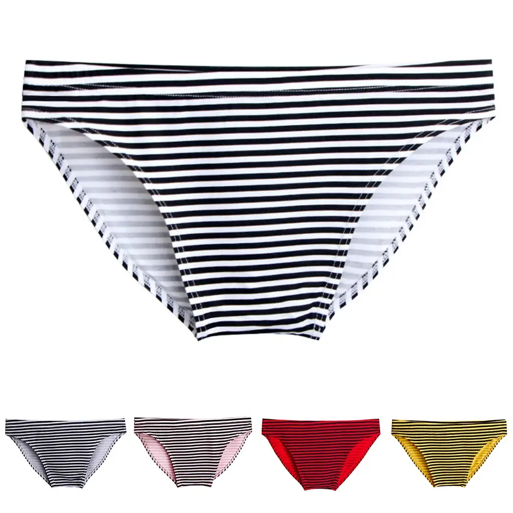 Men Stripe Briefs High Stretchy Soft No Pouch Narrow Side Sissy Underwear Pantie Breathable Daily Wear Triangle Panties