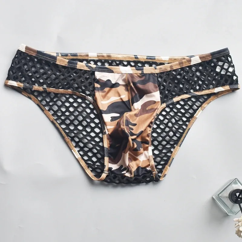 Man Underwear Mens Sexy Briefs Underpants Sissy Panties Camouflage U Pouch Hombre Slips Mesh Breathable Men's Lingerie Cuecas