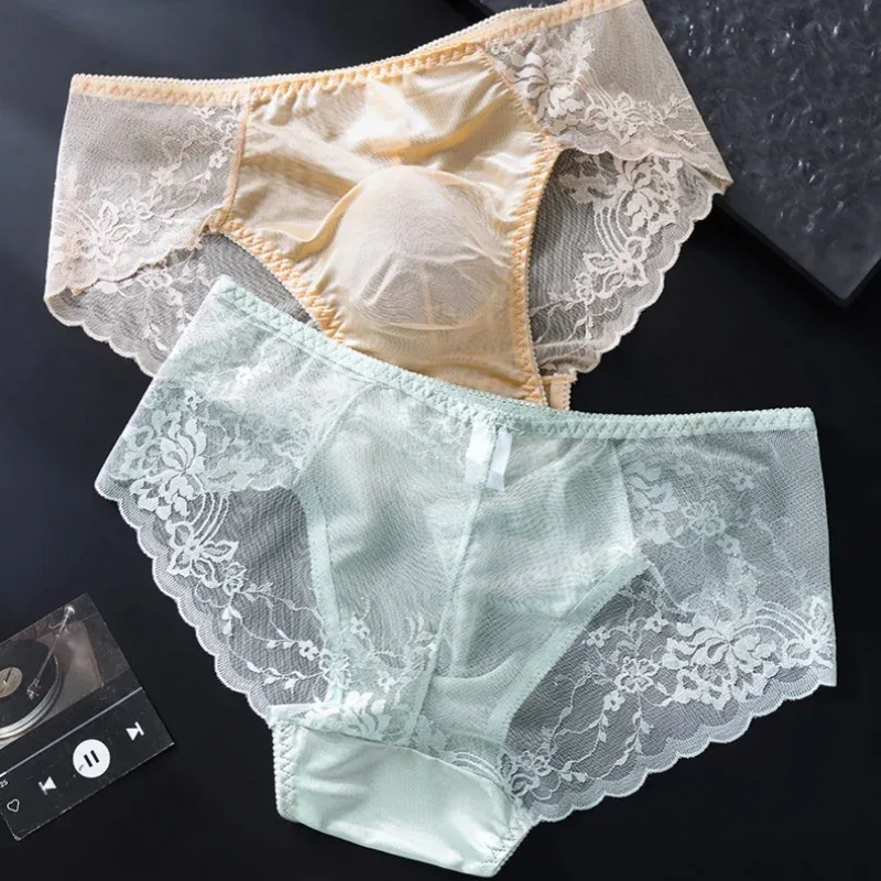 Men Sexy Lace Briefs Low Waist Floral Sheer Mesh Underwear 3D U Convex Pouch Underpants Breathable Male Lingerie — image 4