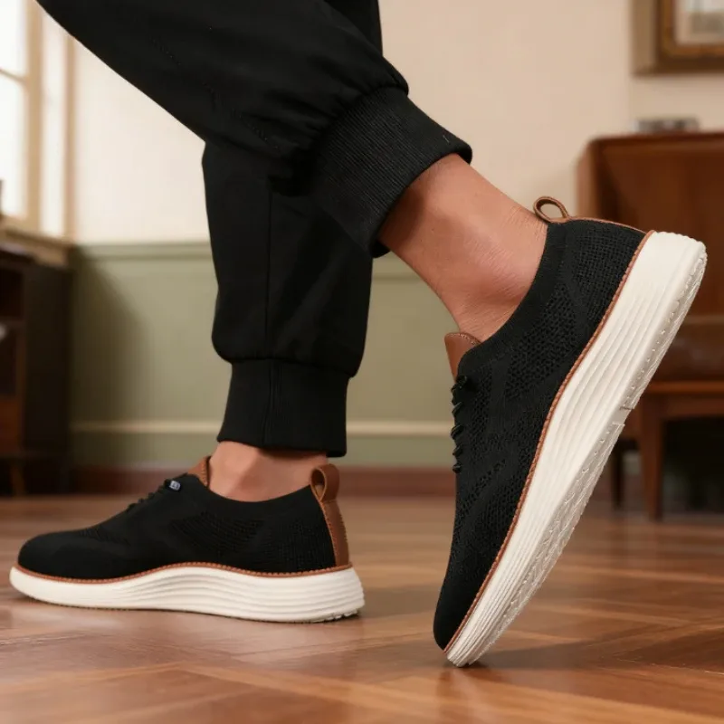 Sepatu Jalan Kasual Pria Sepatu Rajut Jaring Bersirkulasi Sepatu Lari Pria Terlaris Sepatu Lari Bertali Datar Anti-selip Ringan Pria