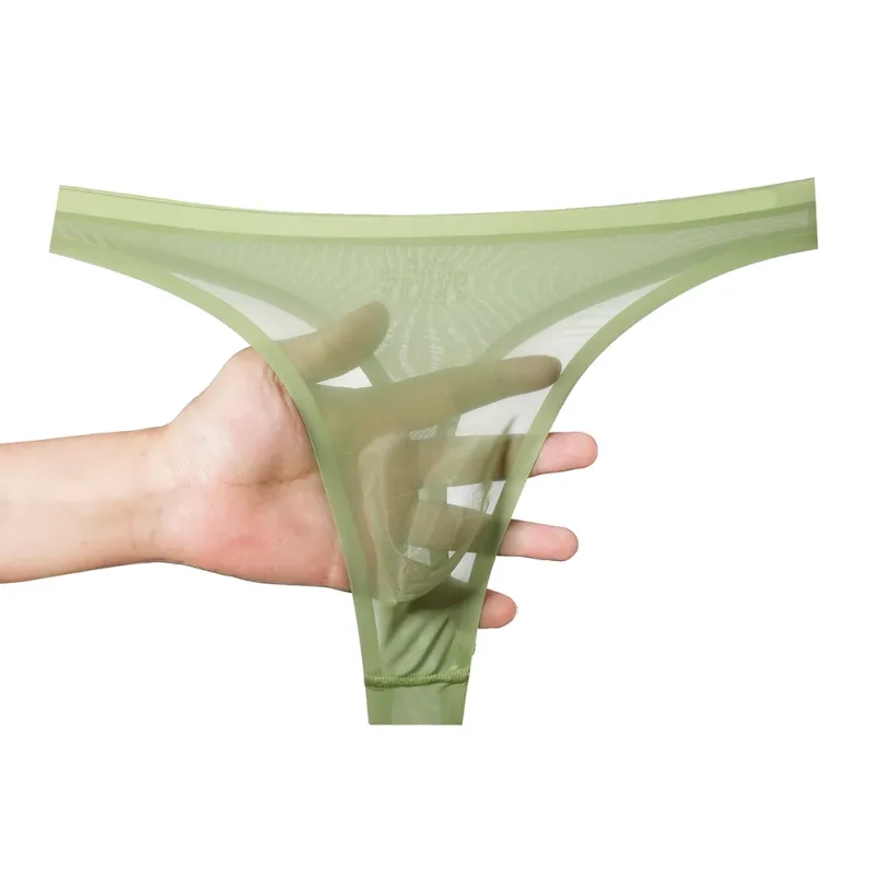 Men's Ultra-thin Ice Silk G-string 3D Bulge Pouch Thong See Through Underwear Low Rise Men Bikini Briefs U Pouch Lingerie