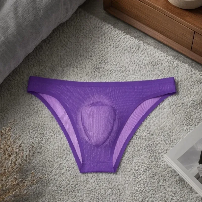 Soft Ice Silk Men's Triangle Panties Lingerie Breathable Men Thin Briefs Solid Color Large Size Underwear for Men Male