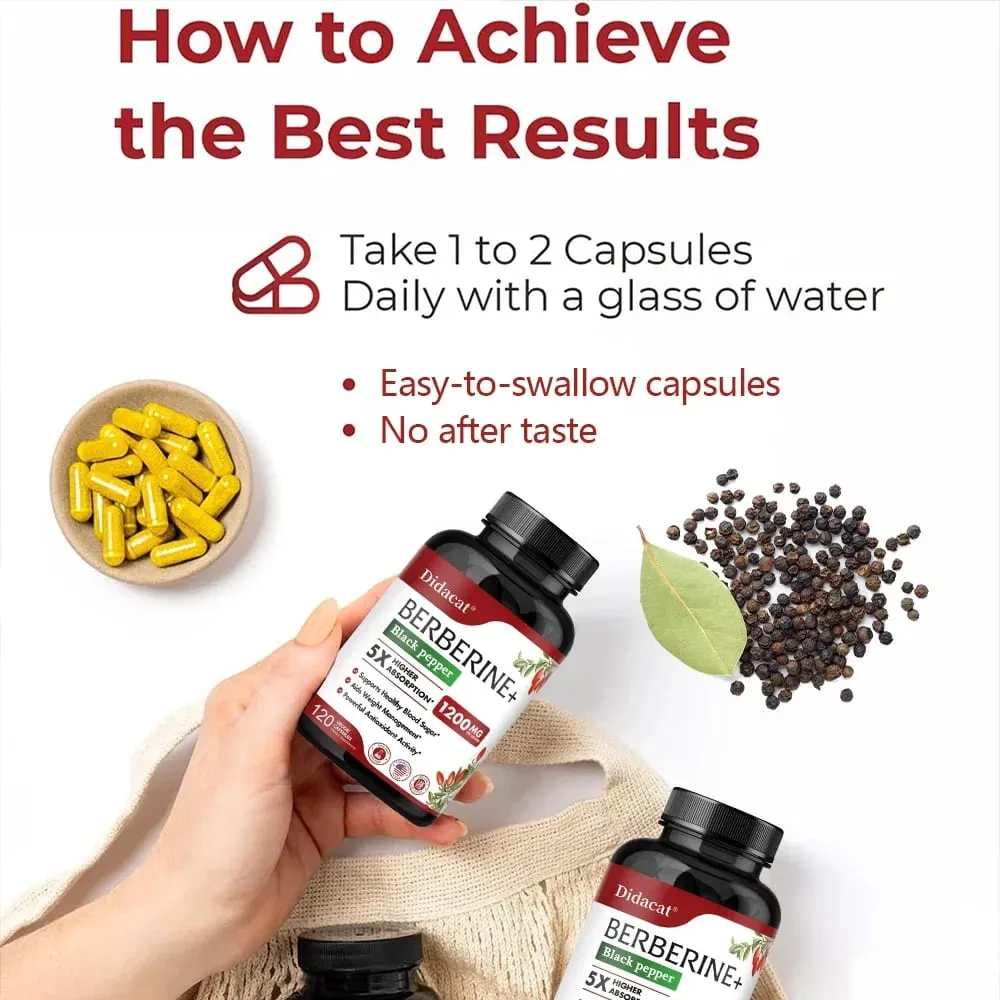 Berberine HCl Supplement - for Metabolism & Cholesterol Weight Management GI & Immunity Vegetarian Gluten-Free