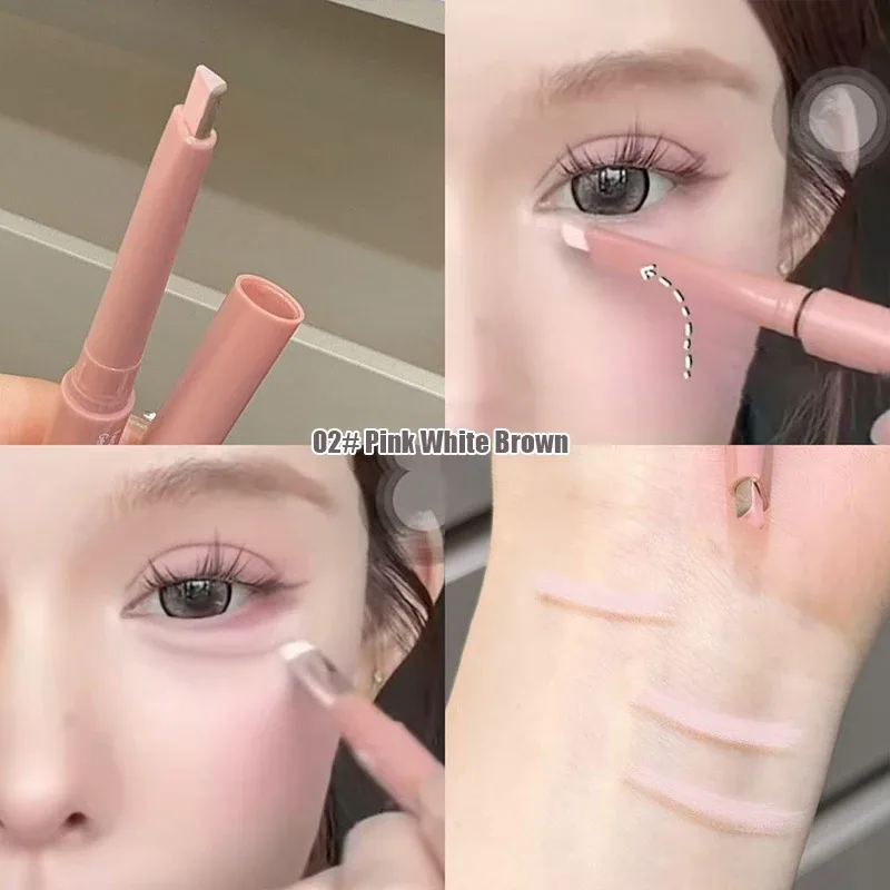 Bicolor Under Eyes Pen Double Ended Lying Silkworm Pencil Nude Lower Eyelid Contour Aegyo-sal Eyeliner Makeup with Detail Brush