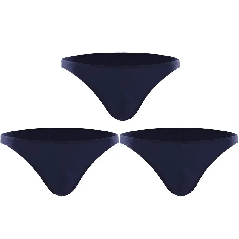 3PCS Summer narrow edge men sports breathable ice silk underpants thin sexy low waist tight seamless small triangle pants