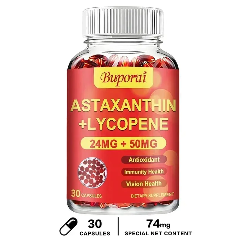 Astaxanthin + Lycopene Softgels - Antioxidant Supports Heart Eye Skin and Prostate Health Improves Immune Function