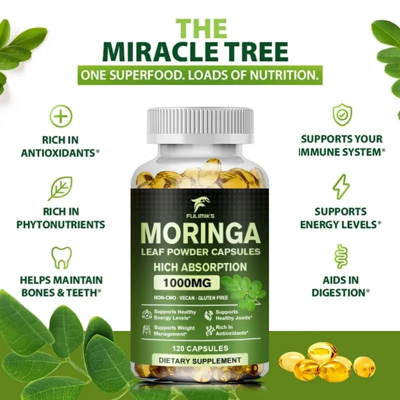 High Absorption Moringa Oleifera 1000mg Capsules Supports Immune Metabolism Skin Care & Healthy Weight Management