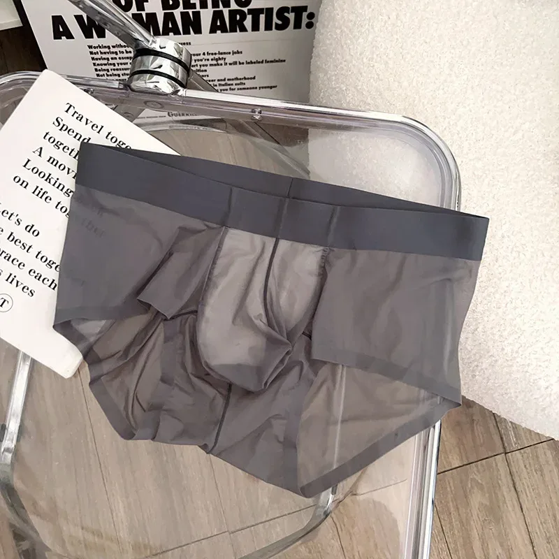 Transparante Slips Heren Ultradunne Ijs Zijde Sneldrogend Slipje Sexy U Ardennen Pouch Man Ondergoed Ademende onderbroek Cuecas