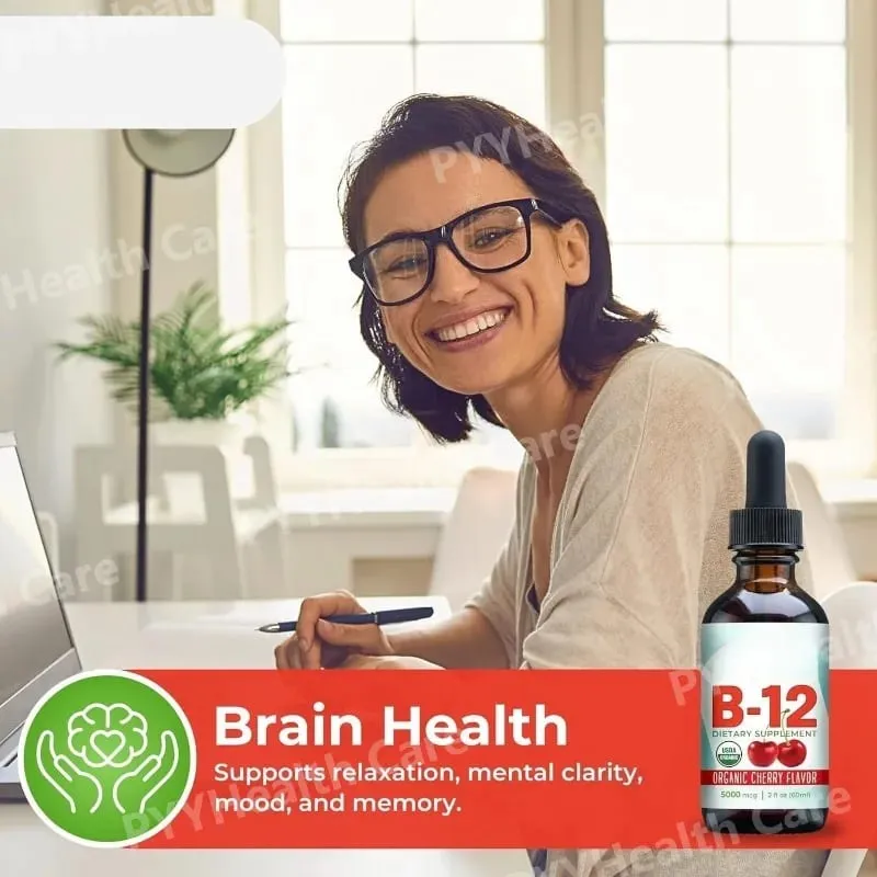 Methylcobalamin B12 Drops 5000mcg Βιταμίνη Β12 Υγρό Υπογλώσσιο Συμπλήρωμα Γεύσης Κεράσι Vegan Χωρίς Ζάχαρη Καθημερινή Διατροφή 60ml