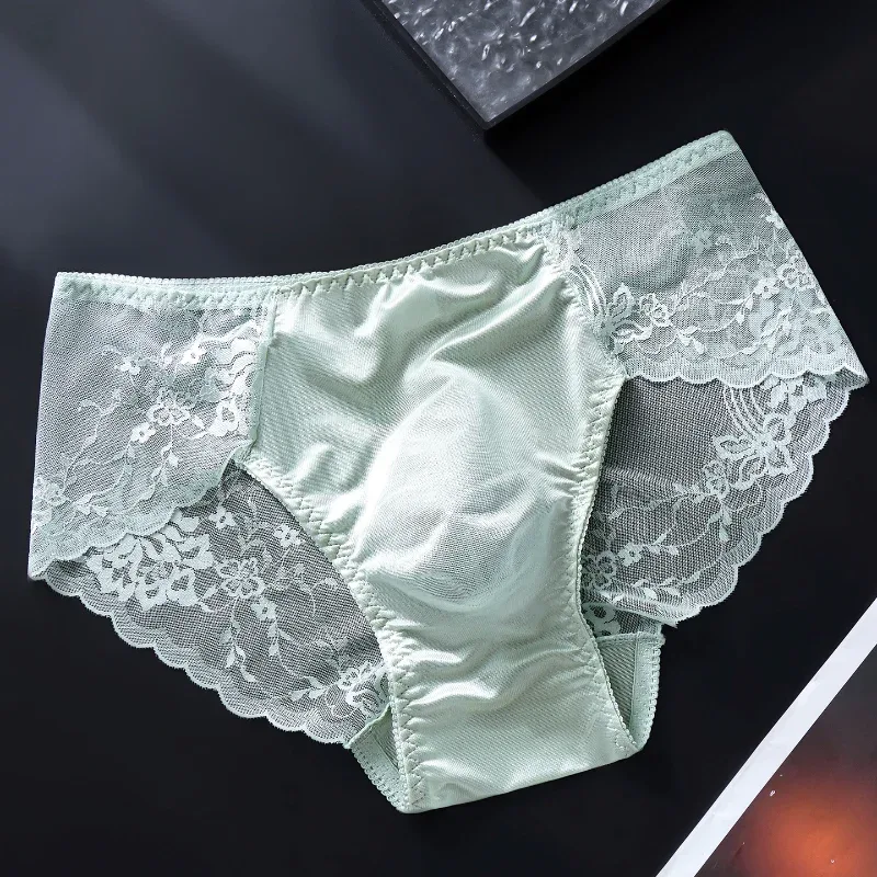 Men's Lace Briefs 3d U Convex Pouch Lingerie Ice Silk Breathable Thin Underwear Sexy Low-Rise Panties Sissy Feminization