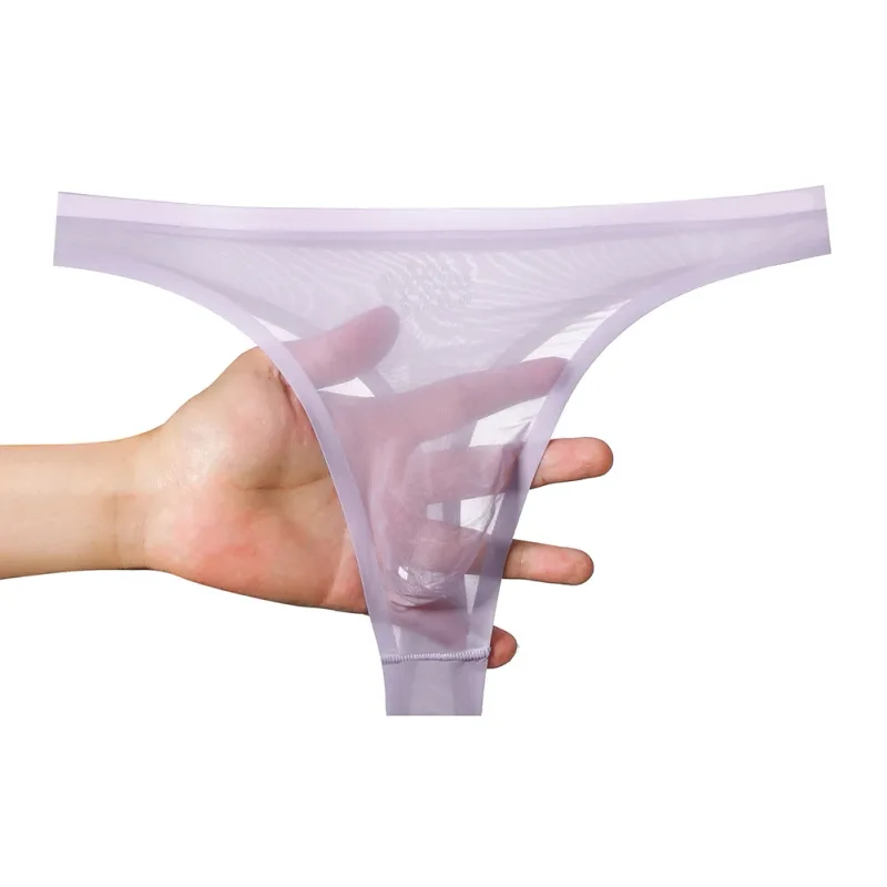 Men's Ultra-thin Ice Silk G-string 3D Bulge Pouch Thong See Through Underwear Low Rise Men Bikini Briefs U Pouch Lingerie