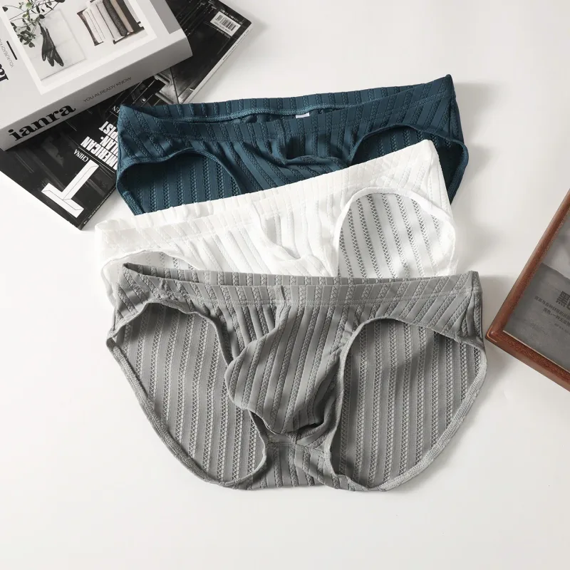 Mens Briefs Shorts Thin Transparent Ice Silk Underwear Man Breathable Slim Panties Homme Ropa Solid Male Underpants Cueca M-XXL