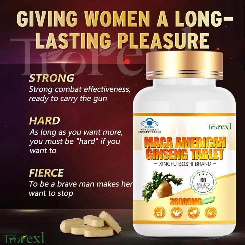 Organic Maca Root Powder with Ginseng Extract Supplement for Men and Women Health- Vegan Potency enhancement Pills