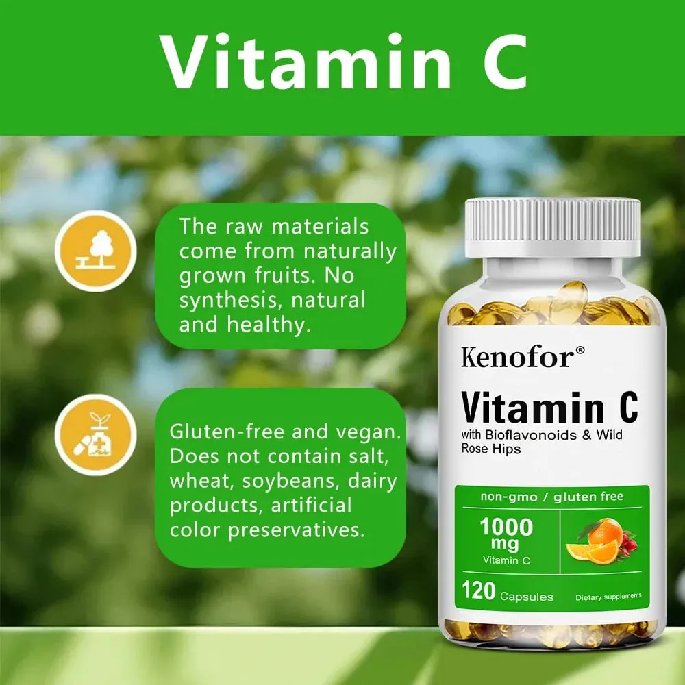 Vitamin C 1000 Mg - with Citrus Rosehip Immune Support Collagen Production Skin Health Antioxidant 120 Capsules