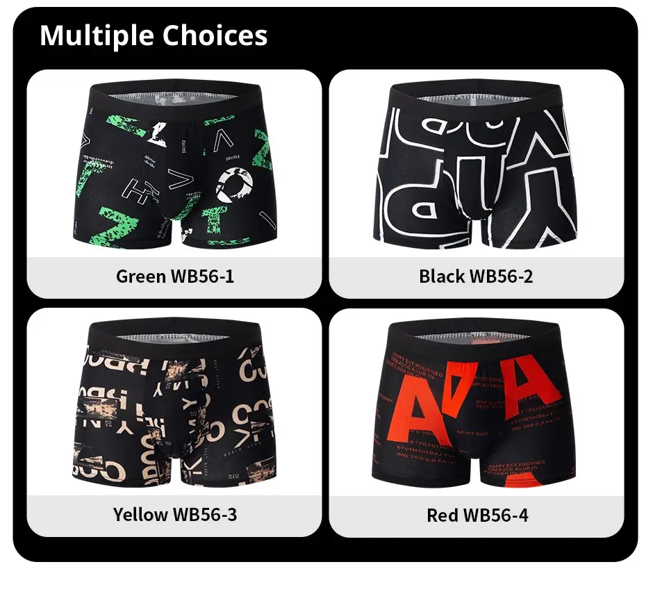 4-teilige Herrenmode, bedruckte Unterwäsche, atmungsaktive Schritt-Boxershorts für Teenager, bequeme Übergrößen-Unterwäsche bis 6XL.