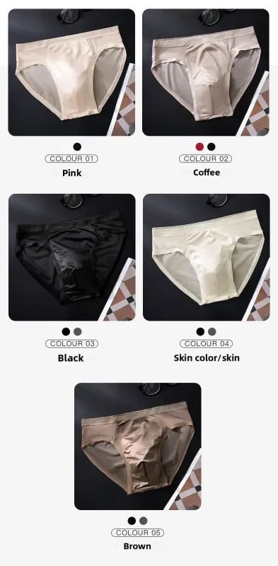 Male Glossy Silk Satin Briefs High Rise Lace Trim Ice Silk Underwear Soft Breathable U Pouch Men Panties