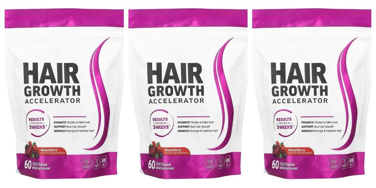 Malalambot na Pagnguya ng Paglago ng Buhok – Supplement ng Vitamin C at E para sa Mas Makapal na Buhok at Mas Malusog na Mukha – Lasang Berry – 60 Malambot na Nguya