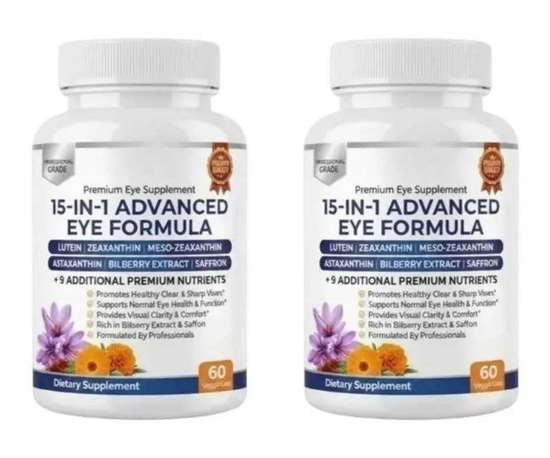 Premium 15-in-1 Advanced Eye Formula na may Lutein Zeaxanthin Astaxanthin Bilberry at Saffron ay sumusuporta sa Eye Wellness 60 Capsules