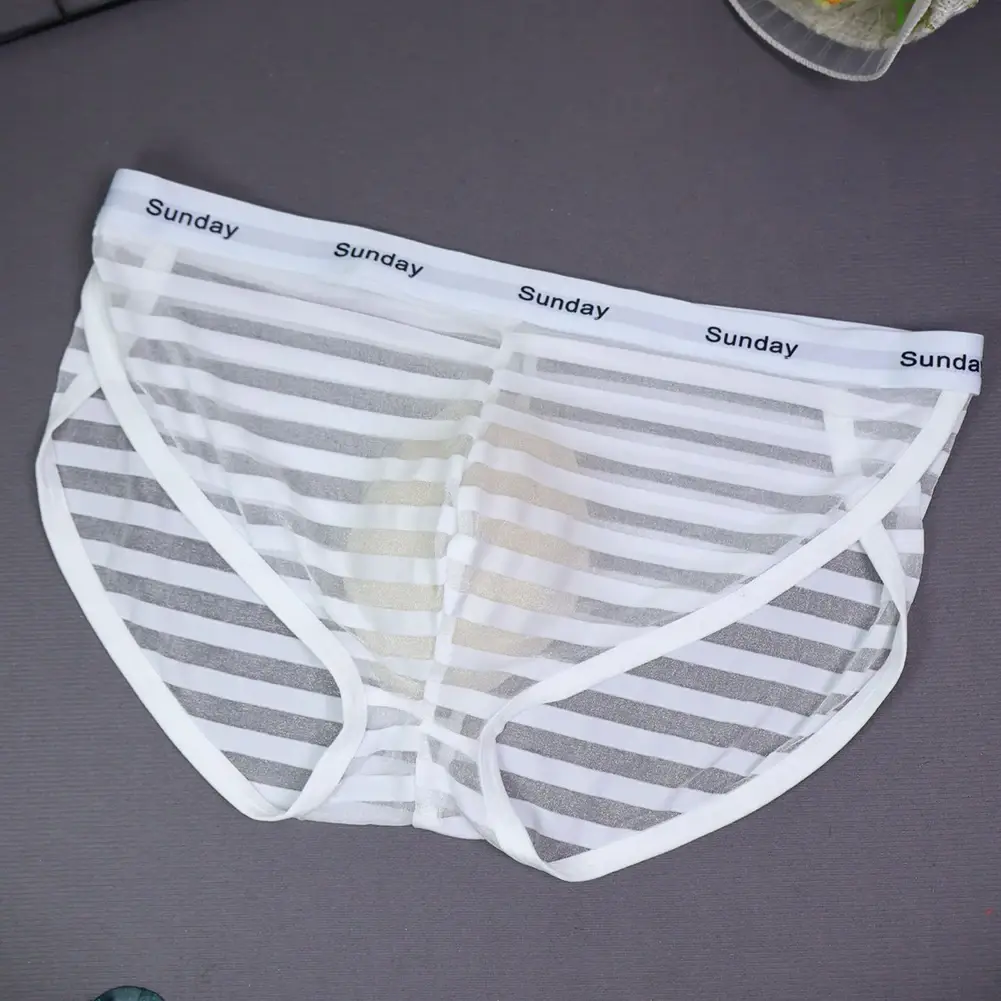 Men Casual Transparent Striped Mesh Briefs Side Fork Panties Shorts Breathable Pouch Man Comfortable Home Underwear