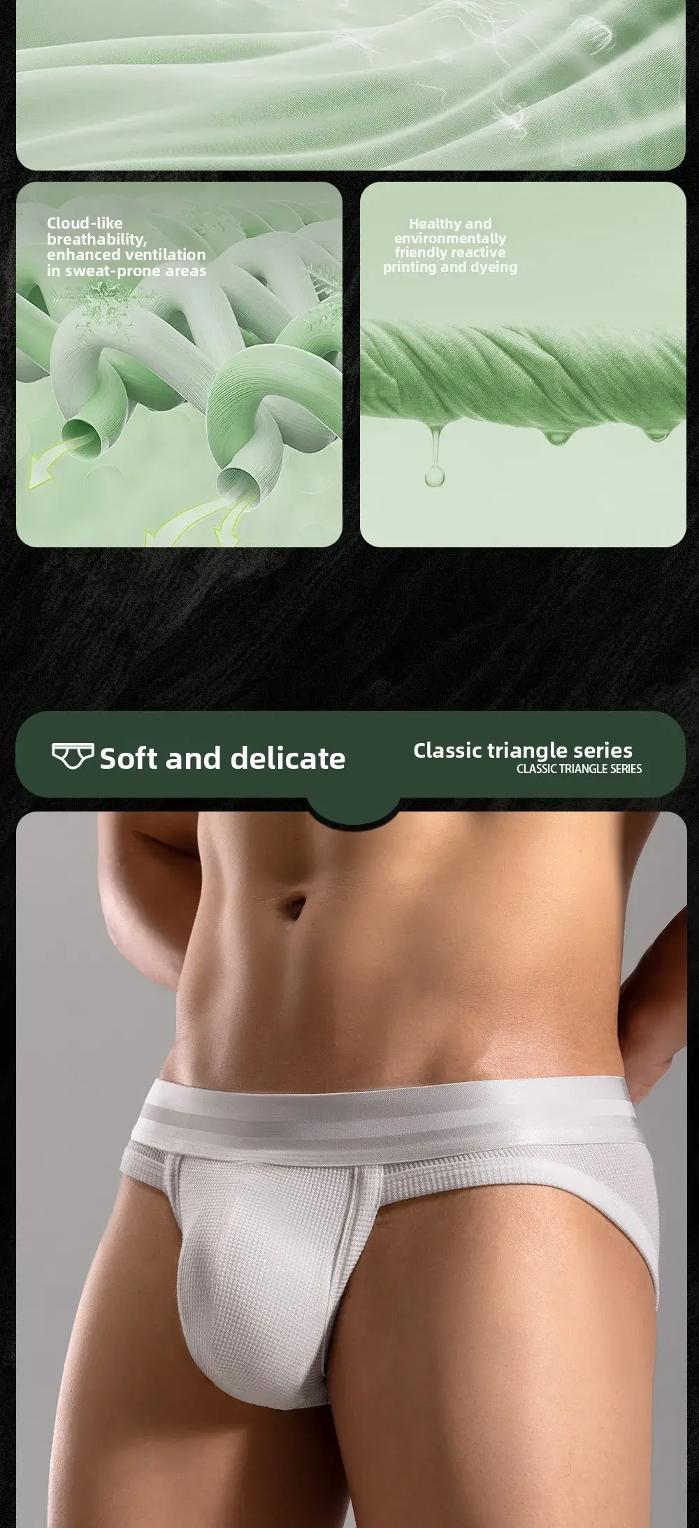 3pcs Sexy Men Waffle Cotton Briefs with Raised Bag Support Pouch with Hole U Spacious Separate Crotch Breathable Anti-sweat