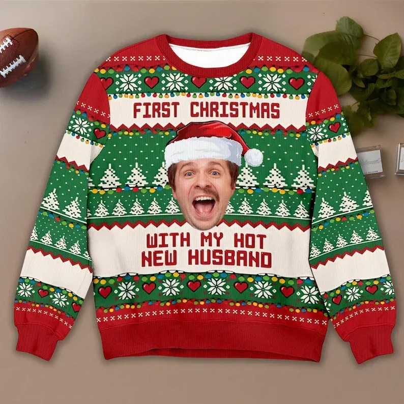 Peribadikan Foto Anda Cetakan 3D Sweater Krismas Hodoh Pakaian Seluar Wajah Keluarga DIY Baju Baju Imej Lucu Hadiah Xmas Peribadi Uniseks