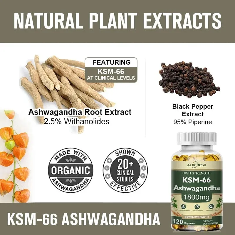Ashwagandha Capsules for Stress Relief Focus Brain Energy Support Sleep Health Supplement