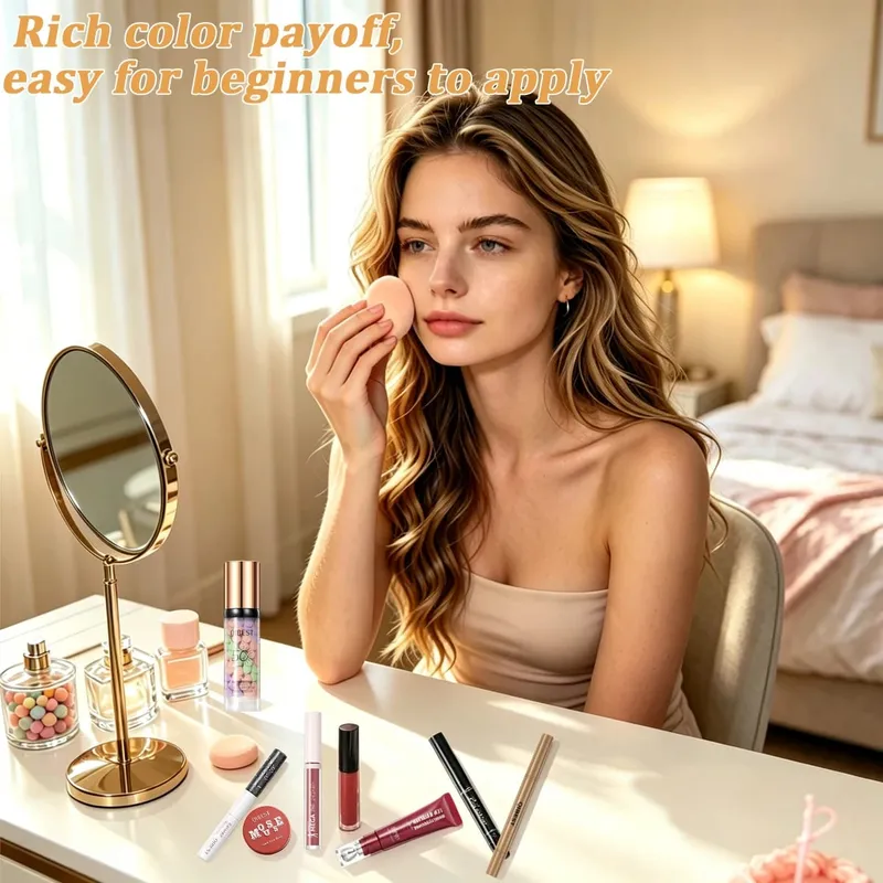 Σετ μακιγιάζ 7 τεμαχίων lip gloss lip liner ρουζ σκιά ματιών primer μάσκαρα σετ μακιγιάζ Χριστουγεννιάτικο δώρο — image 5