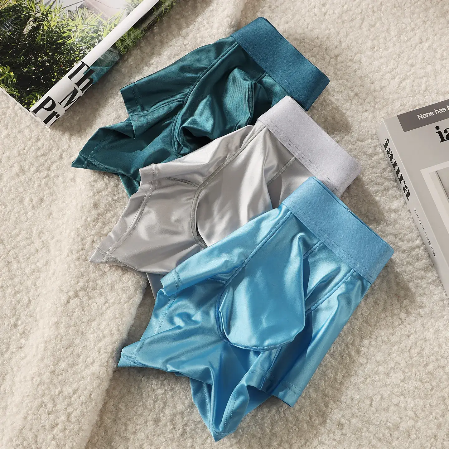 Mens Underwear Boxer Shorts Man Solid Slim Nylon Panties Cueca Middle Waist JJ Pouch Underpants Male Boxers Ropa Plus Size M-XXL 3256811688904070