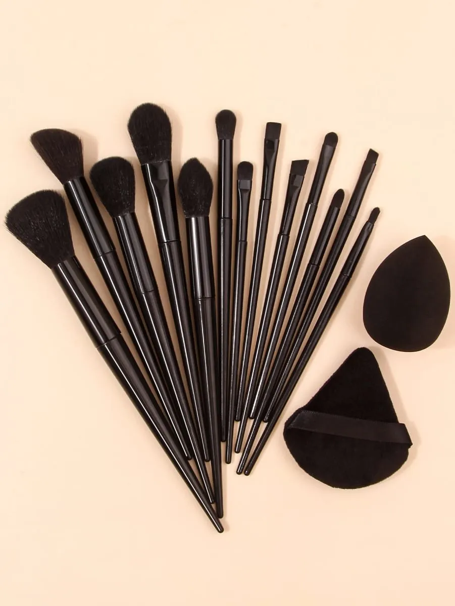 13pcs Black Makeup Brush Set Soft Powder Brush Portable+1pcs Triangular Sponge Puff+1pcs Foundation Make-up Sponge Beauty Egg