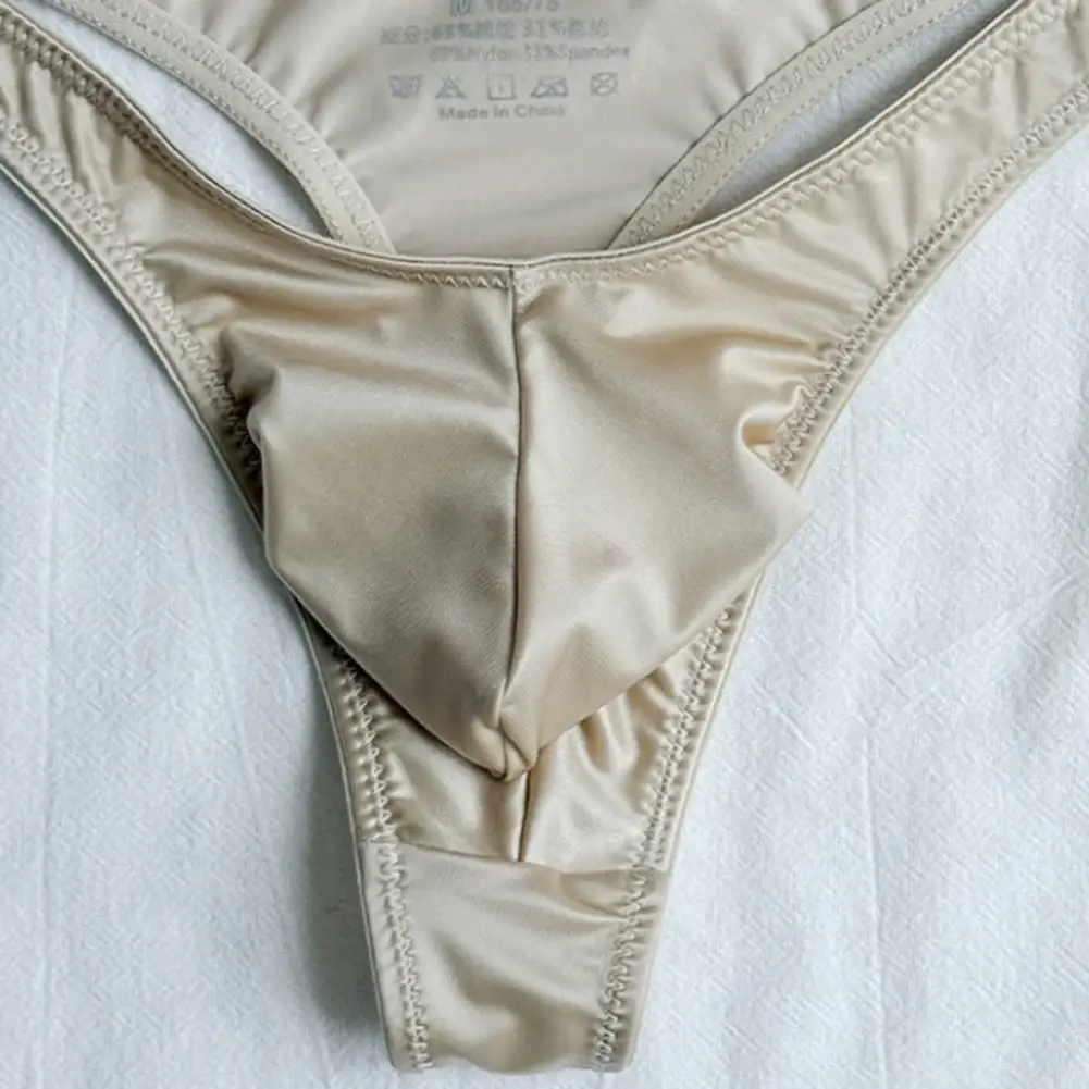 1pc Men Satin-like Glossy Ice Silk G-string Solid Low-Waist Shiny Smooth Thong Bulge Pouch Thong Thin Transparent Underwear