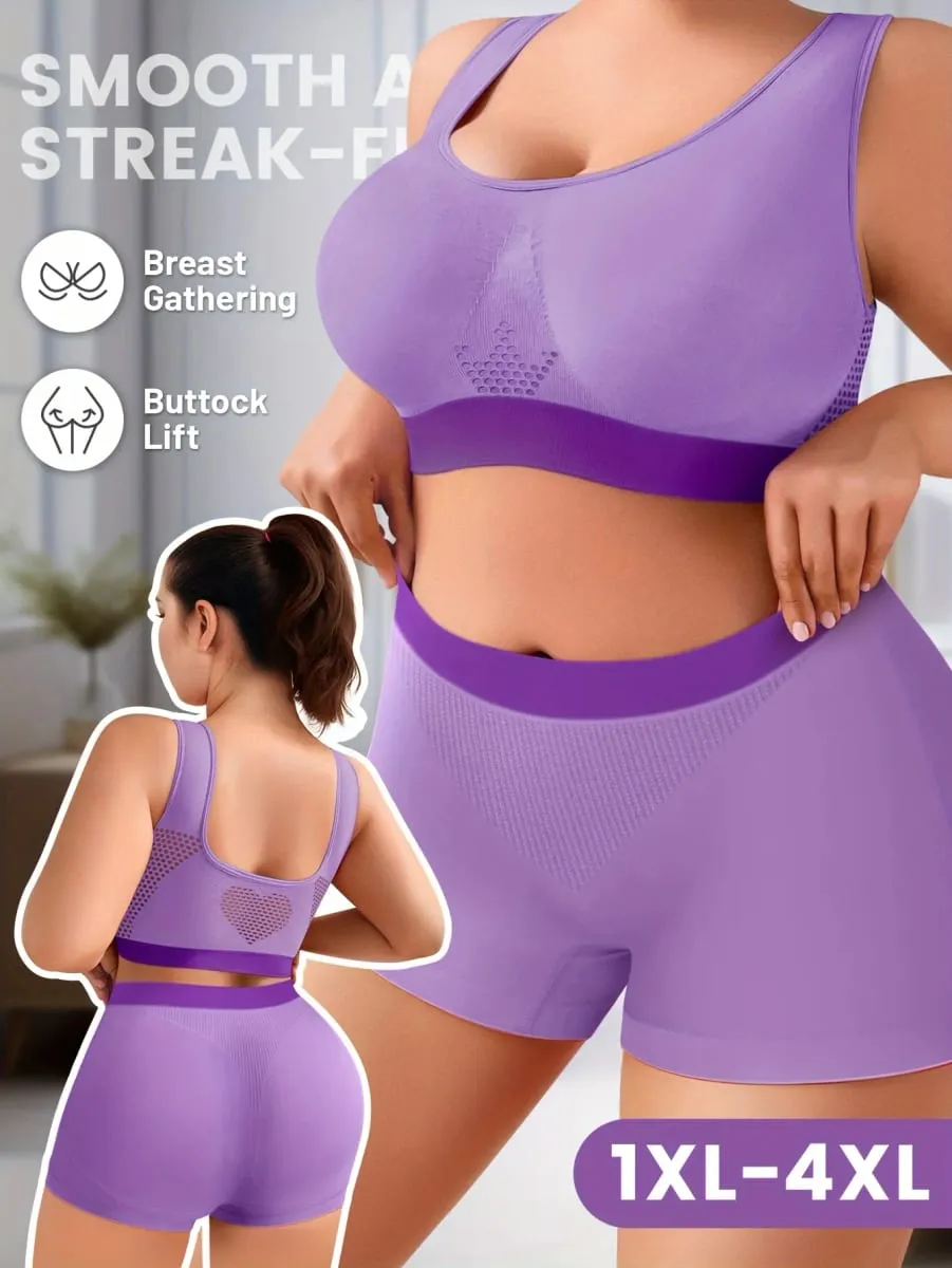 1sET Női fehérnemű szett Nagy méretű Bralette Seamless Melltartó Kényelmes Lélegző Sport Melltartó Stretch Fabric Boxer