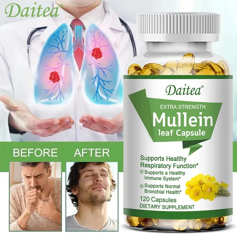 Mullein Extract Capsules Suitable For Lung & Bronchial Cleanse for Smokers - Respiratory Health Support Gut Health