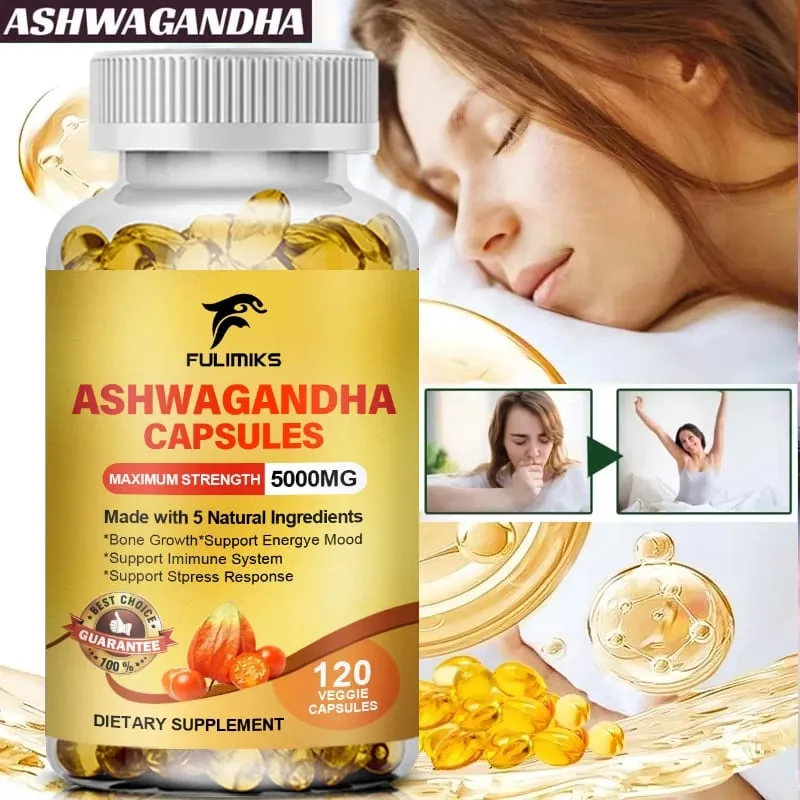 5000mg Ashwagandha Extract Capsules Help Deep Sleep Health Brain and Memory and Mental Stress Support Dietary Supplement