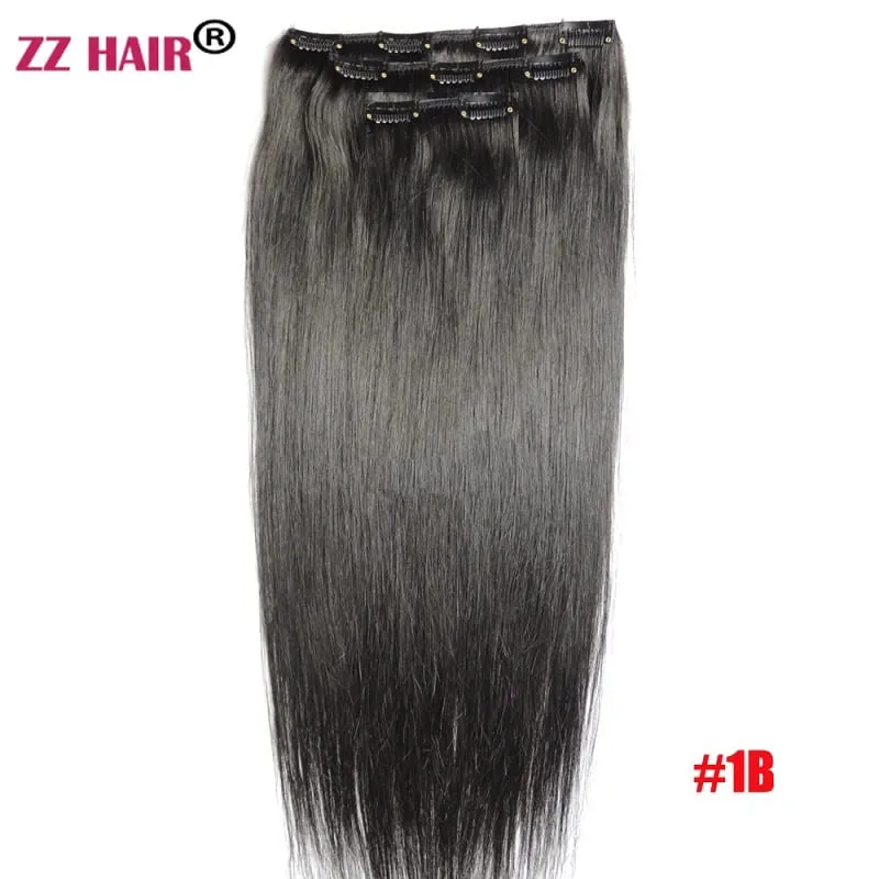 100% תוספות שיער Human Remy 16"-28" 80g-100g 3 יחידות סט 1x20 1x15 1x10 קליפס-בשלוש חתיכות אור ישר טבעי