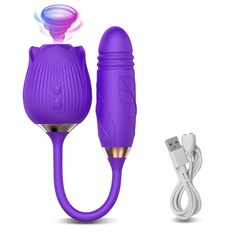 Rose-Sucking Thrusting Dildo Vibrator για γυναίκες Διεγέρτης κλειτορίδας θηλής Δόνηση γλώσσας αυγού που γλύφει κλειτορίδα Sucker σεξουαλικά παιχνίδια