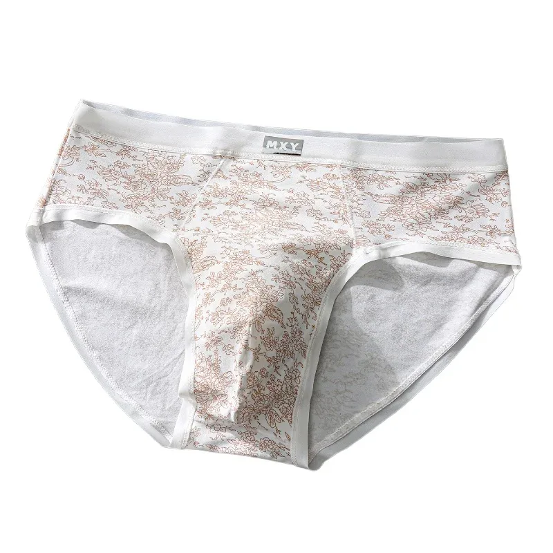 Men Sexy Briefs Sissy Lingerie Ice Silk Floral Print Panties U Convex Pouch Underwear Thin Daily Underpants Calzoncillos Hombre