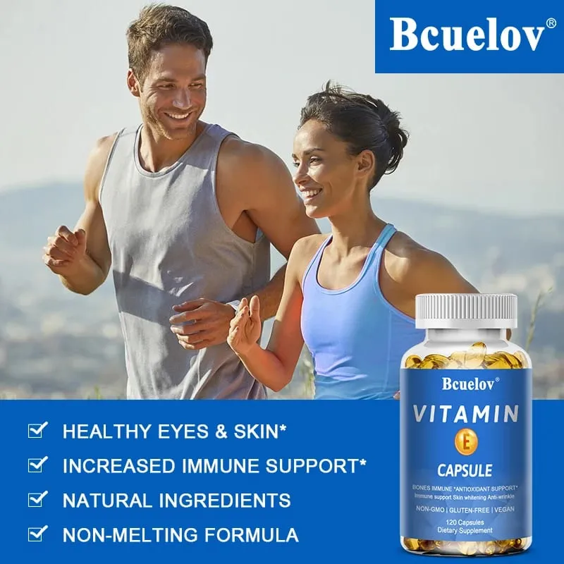 Bcuelov Vitamin E Softgels Antioxidant Supplements Easily Absorbed - Supports Skin Heart & Immune Health Capsules Non-GMO