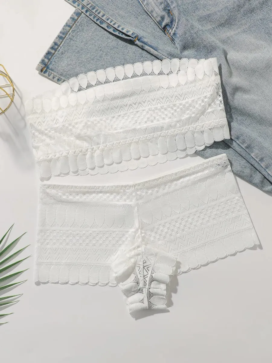 Vezeték nélküli pánt nélküli bralette szett, csipke, párnázott, varrat nélküli Push Up melltartó és bugyi szett nőknek, kényelmes menyasszonyi fehérnemű szett