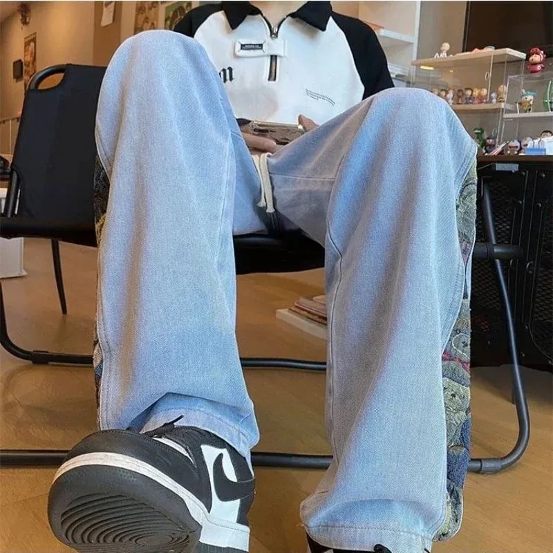 2023 Embroidered Bear Jeans Ανδρικά Άνοιξη Φθινόπωρο ίσιο πόδι χαλαρό συν με φαρδύ πόδι μάρκα American High Street Casual παντελόνι