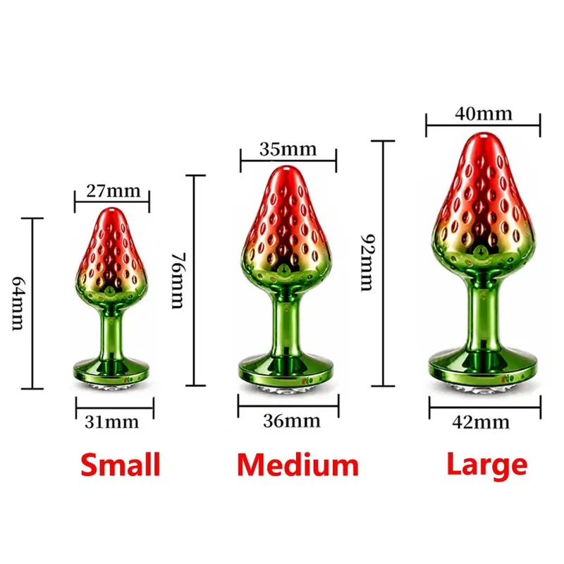 Strawberry Metal Anal Beads Butt Plug Set Small Medium Large Wearable Anal Plug Κοσμήματα Πρωκτικό Παιχνίδι σεξ για Άνδρα Γυναίκα