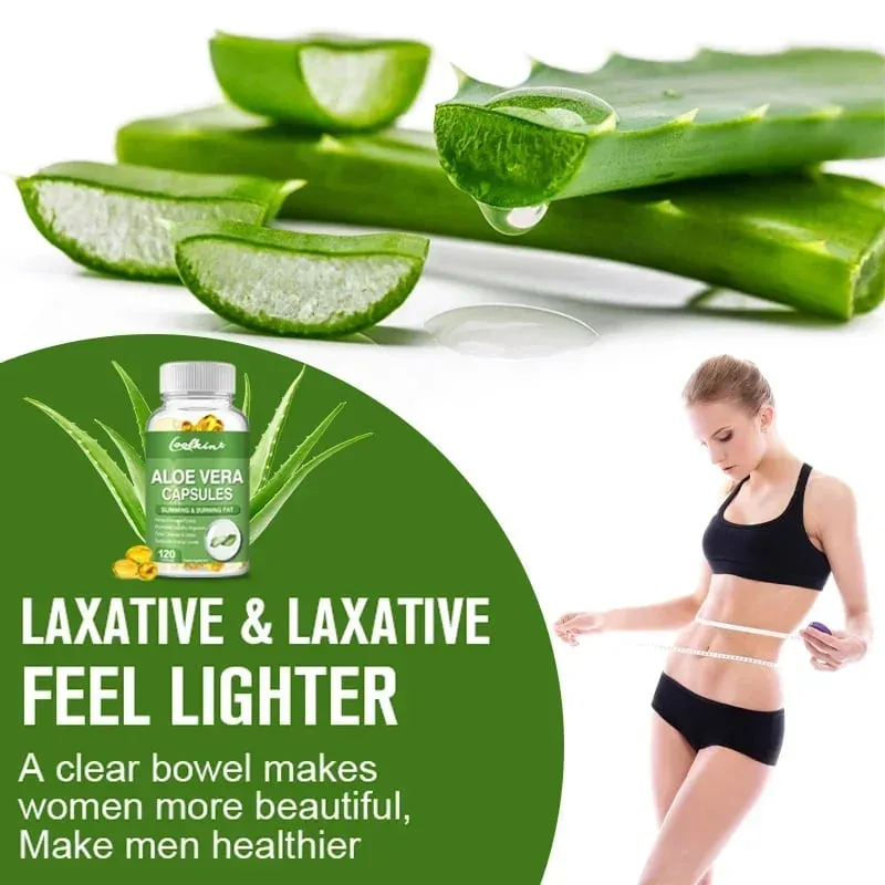 Aloe Vera Extract Capsules - Relieve Intestinal Constipation Promote Digestion Detoxify Control Appetite Burn Fat Non-GMOSu