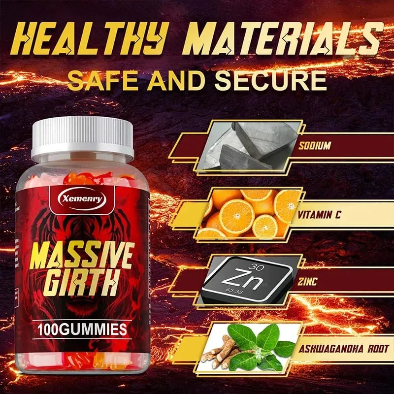 Massive Girth Gummies for Men - Men's Vitality Enhancer Increase Size and Stamina Boost Strength and Confidence Vegan