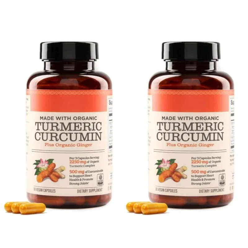 Οι κάψουλες Turmeric Curcumin Plus Vegan κατασκευασμένες με βιολογικό τζίντζερ υποστηρίζουν την υγεία των αρθρώσεων και την υγεία της καρδιάς Μη ΓΤΟ 90 Κάψουλες